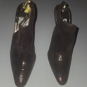 Vintage Timothy Hitsman Brown Textured Slingback Mules Leather Sole Size 6.5